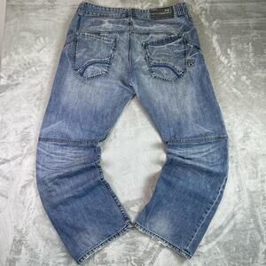 Y2K Rocawear Jeans 38 Denim Baggy Loose Embroidered Hip Hop Whiskered